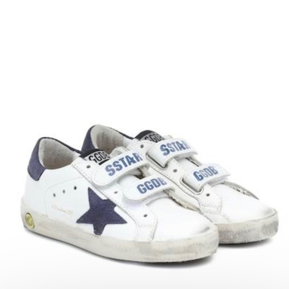 Golden Goose Kids White and Blue Star Sneakers